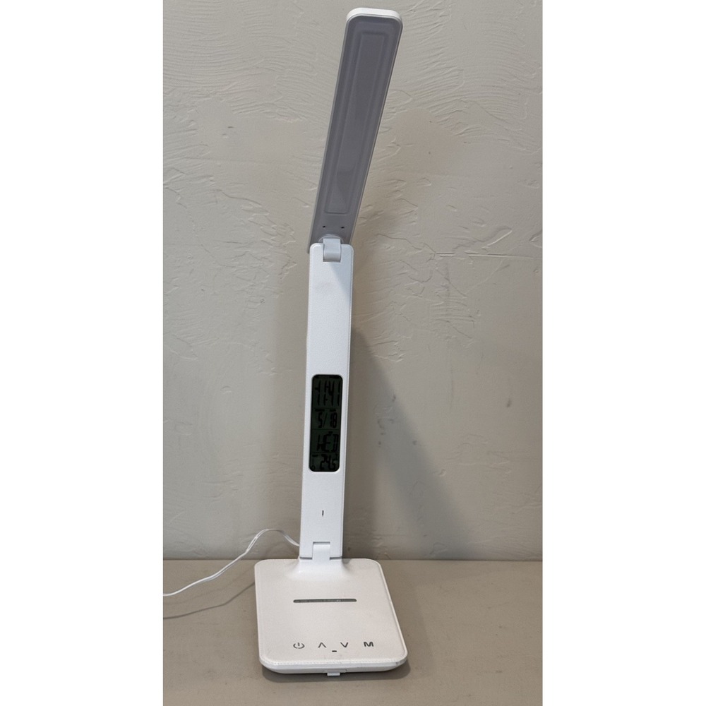 LED Desk Lamp with Smart Features Clock Alarm Date Temper Qi Charging Station - Picture 4 of 12